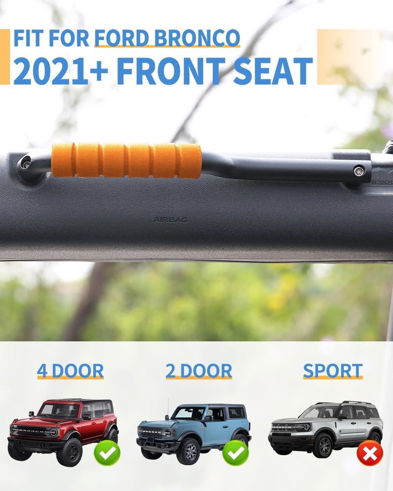 ROADER Bronco Front Grab Handles - Aluminum Orange Non-Slip Roll Bar Handles for 2021-2023 Ford Bronco 2/4 Door, Interior Accessories (Not Fit Rear Seat) - Image 2